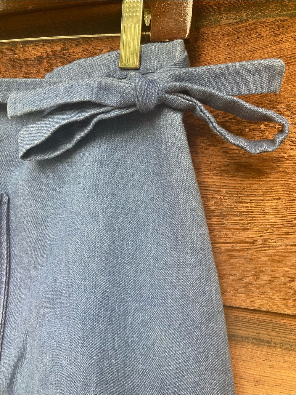 Denim A-Line Wrap Skirt with Pocket - Picture 4 of 12